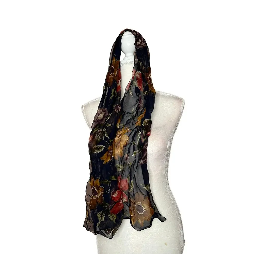 Vintage scarf floral multicolor rectangular scarf Lightweight Y2K Boho